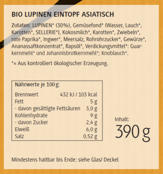 BIO Lupinen-Eintopf asiatische Art 390g / Glas